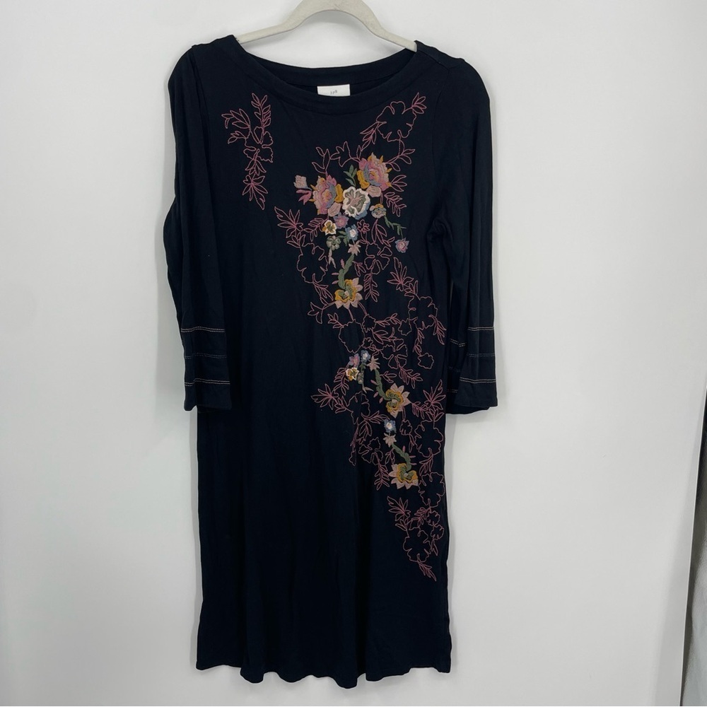 J Jill floral Embroidered midi Dress Sz XS black